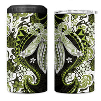 Monstera Plumeria Flowers Olive Green 4 in 1 Can Cooler Tumbler Polynesian Pattern