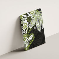 Monstera Plumeria Flowers Olive Green Canvas Wall Art Polynesian Pattern