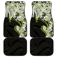 Monstera Plumeria Flowers Olive Green Car Mats Polynesian Pattern