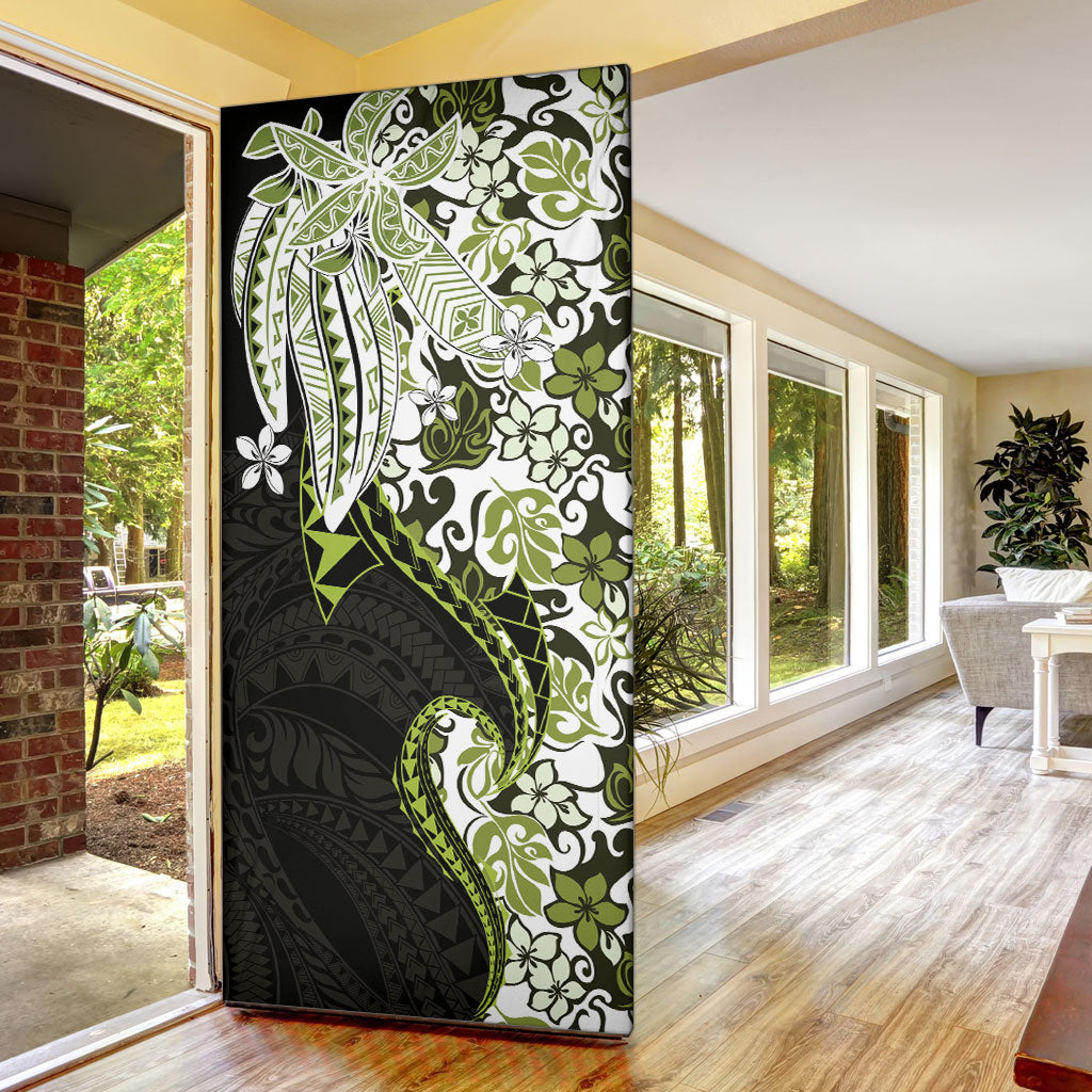 Monstera Plumeria Flowers Olive Green Door Cover Polynesian Pattern