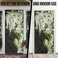 Monstera Plumeria Flowers Olive Green Door Cover Polynesian Pattern
