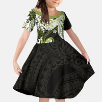 Monstera Plumeria Flowers Olive Green Family Matching Mermaid Dress and Hawaiian Shirt Polynesian Pattern LT01 Daughter's Dress Green - Polynesian Pride
