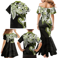 Monstera Plumeria Flowers Olive Green Family Matching Mermaid Dress and Hawaiian Shirt Polynesian Pattern LT01 - Polynesian Pride