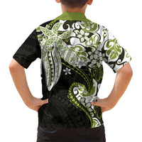 Monstera Plumeria Flowers Olive Green Family Matching Off Shoulder Short Dress and Hawaiian Shirt Polynesian Pattern