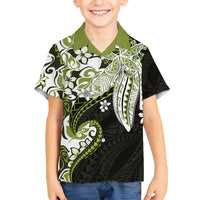 Monstera Plumeria Flowers Olive Green Family Matching Puletasi and Hawaiian Shirt Polynesian Pattern