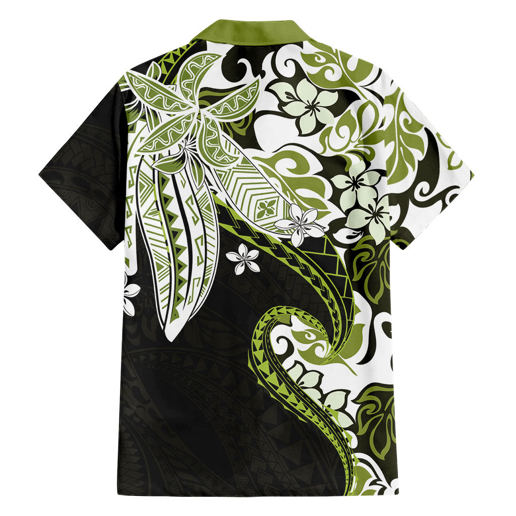 Monstera Plumeria Flowers Olive Green Hawaiian Shirt Polynesian Pattern