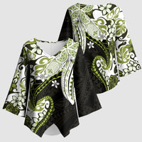 Monstera Plumeria Flowers Olive Green Kimono Sleeve Blouse Polynesian Pattern