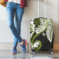 Monstera Plumeria Flowers Olive Green Luggage Cover Polynesian Pattern