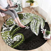 Monstera Plumeria Flowers Olive Green Round Carpet Polynesian Pattern