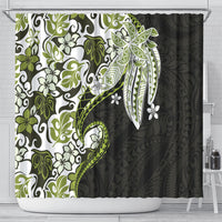 Monstera Plumeria Flowers Olive Green Shower Curtain Polynesian Pattern