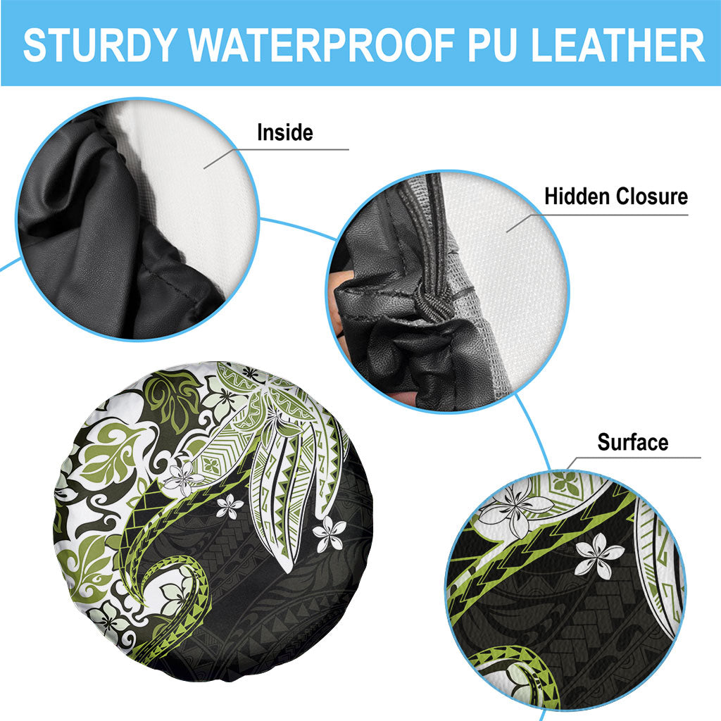 Monstera Plumeria Flowers Olive Green Spare Tire Cover Polynesian Pattern