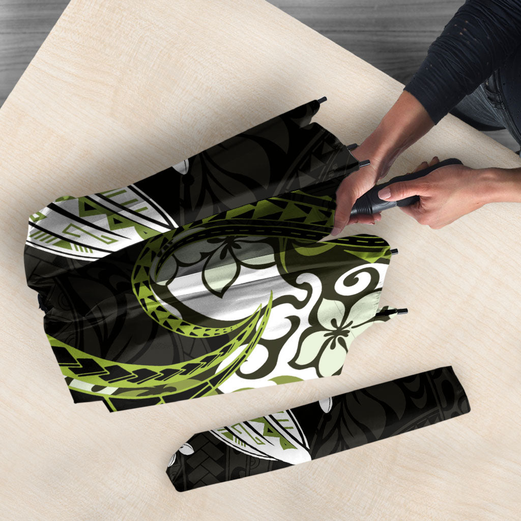 Monstera Plumeria Flowers Olive Green Umbrella Polynesian Pattern