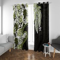 Monstera Plumeria Flowers Olive Green Window Curtain Polynesian Pattern