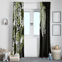 Monstera Plumeria Flowers Olive Green Window Curtain Polynesian Pattern