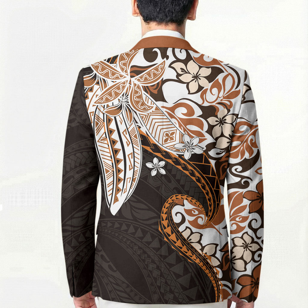 Monstera Plumeria Flowers Orange Blazer Polynesian Pattern