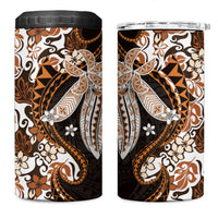 Monstera Plumeria Flowers Orange 4 in 1 Can Cooler Tumbler Polynesian Pattern
