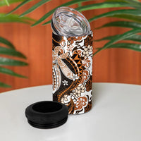 Monstera Plumeria Flowers Orange 4 in 1 Can Cooler Tumbler Polynesian Pattern