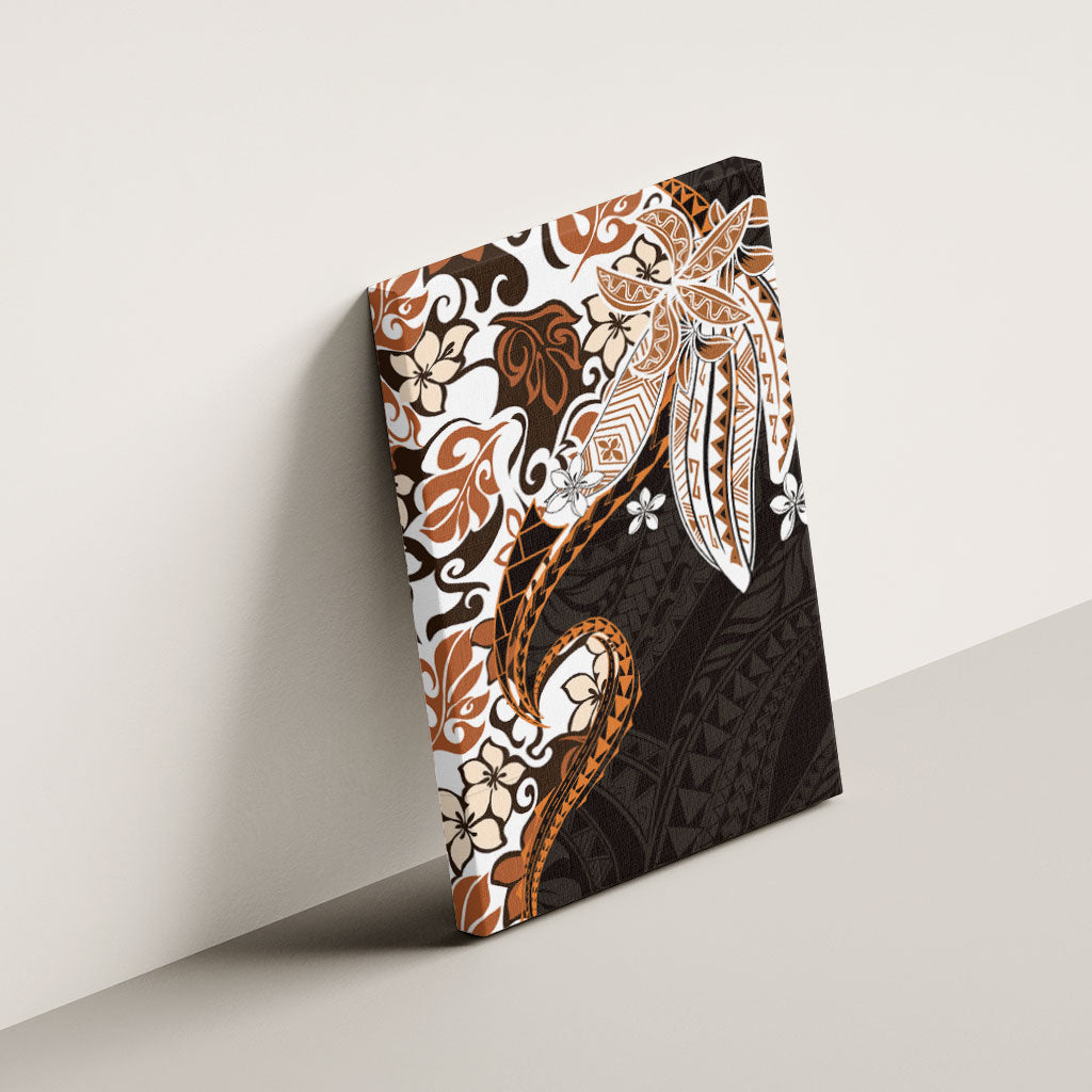 Monstera Plumeria Flowers Orange Canvas Wall Art Polynesian Pattern