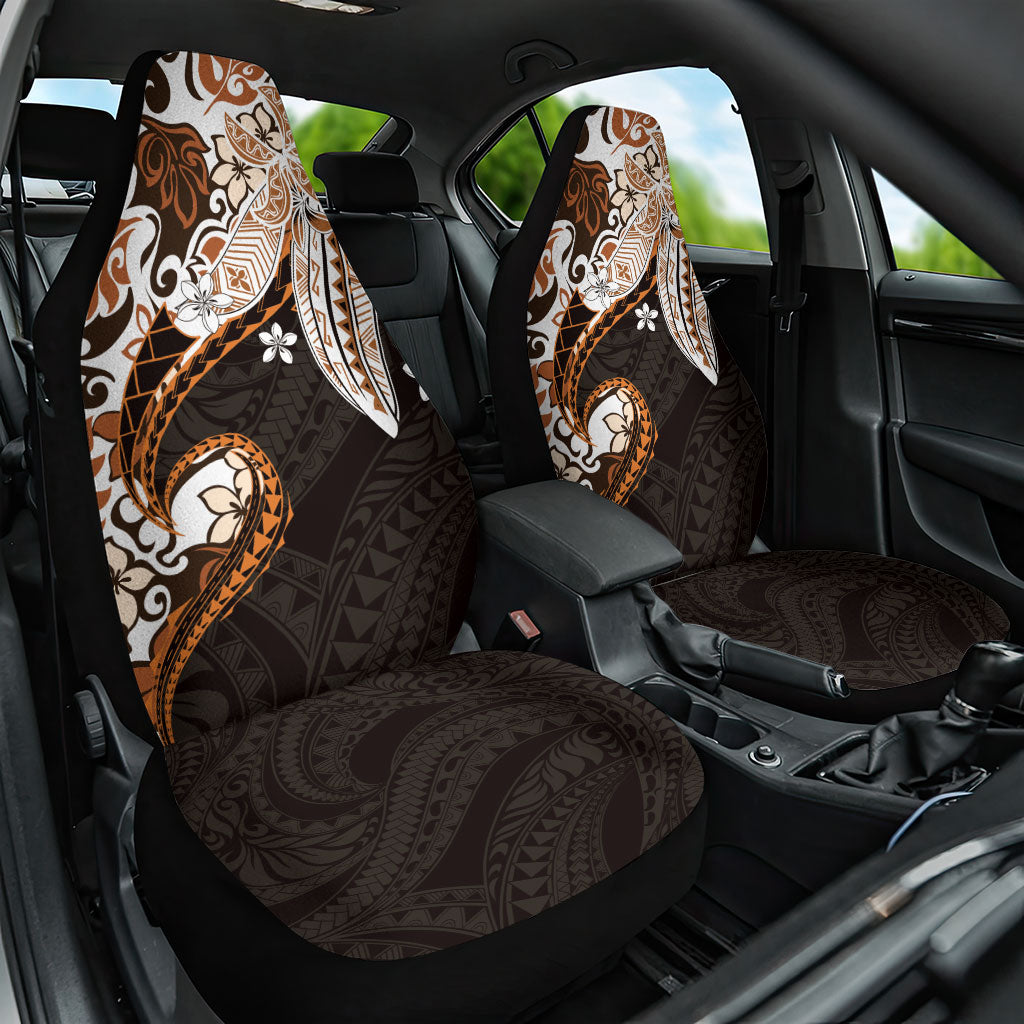 Monstera Plumeria Flowers Orange Car Seat Cover Polynesian Pattern