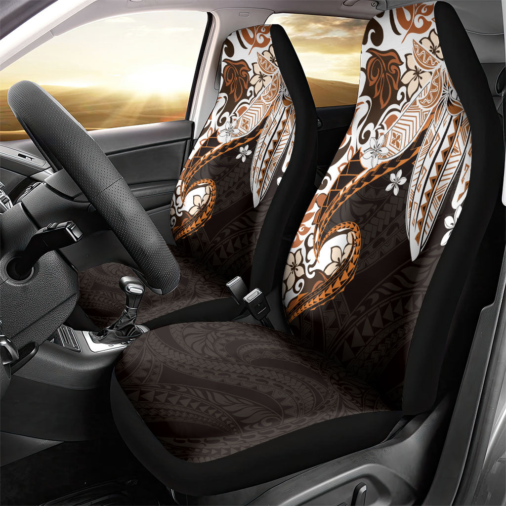 Monstera Plumeria Flowers Orange Car Seat Cover Polynesian Pattern