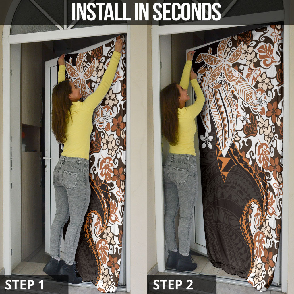 Monstera Plumeria Flowers Orange Door Cover Polynesian Pattern