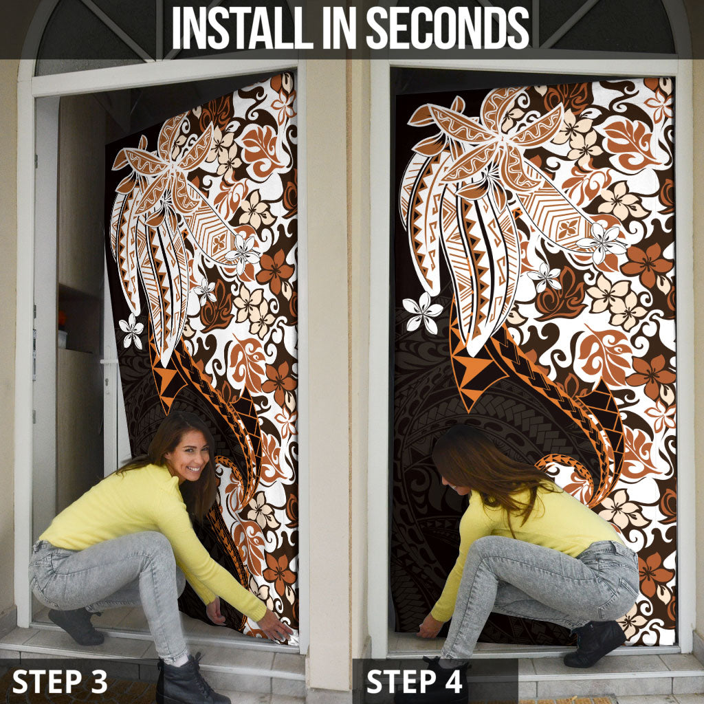Monstera Plumeria Flowers Orange Door Cover Polynesian Pattern