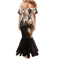 Monstera Plumeria Flowers Orange Family Matching Mermaid Dress and Hawaiian Shirt Polynesian Pattern