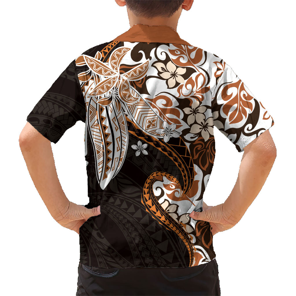Monstera Plumeria Flowers Orange Family Matching Summer Maxi Dress and Hawaiian Shirt Polynesian Pattern