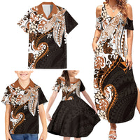 Monstera Plumeria Flowers Orange Family Matching Summer Maxi Dress and Hawaiian Shirt Polynesian Pattern