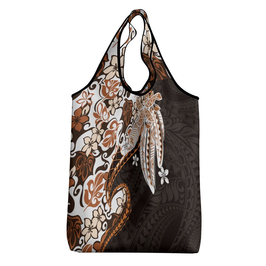 Monstera Plumeria Flowers Orange Grocery Bag Polynesian Pattern