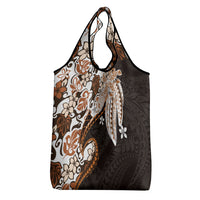 Monstera Plumeria Flowers Orange Grocery Bag Polynesian Pattern