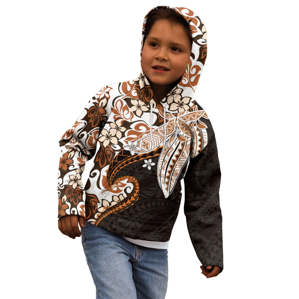 Monstera Plumeria Flowers Orange Kid Hoodie Polynesian Pattern
