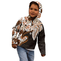 Monstera Plumeria Flowers Orange Kid Hoodie Polynesian Pattern
