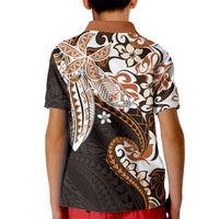 Monstera Plumeria Flowers Orange Kid Polo Shirt Polynesian Pattern