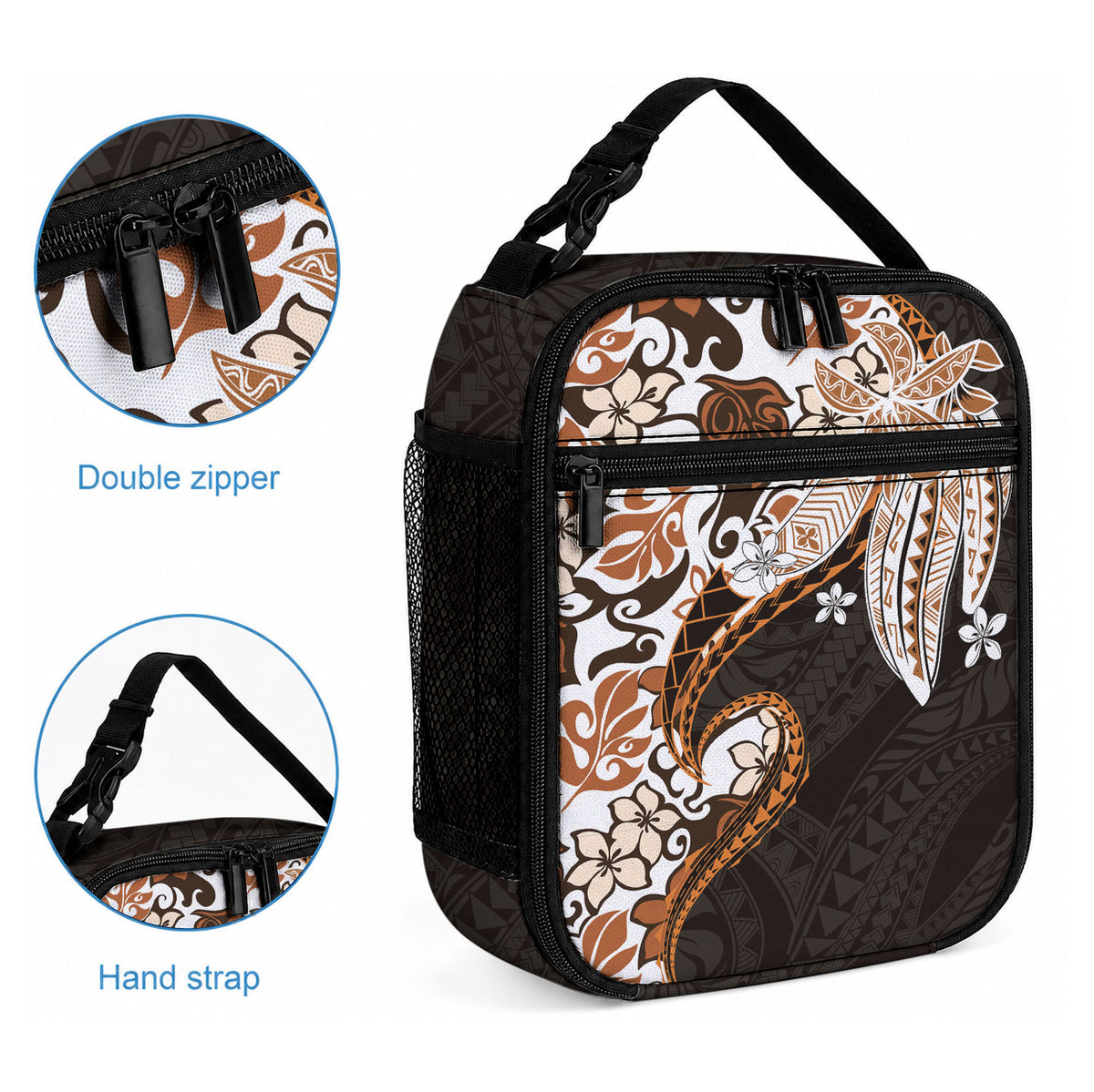 Monstera Plumeria Flowers Orange Lunch Bag Polynesian Pattern LT01 - Polynesian Pride