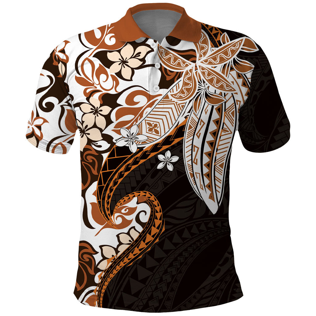 Monstera Plumeria Flowers Orange Polo Shirt Polynesian Pattern