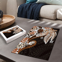 Monstera Plumeria Flowers Orange Puzzle Polynesian Pattern