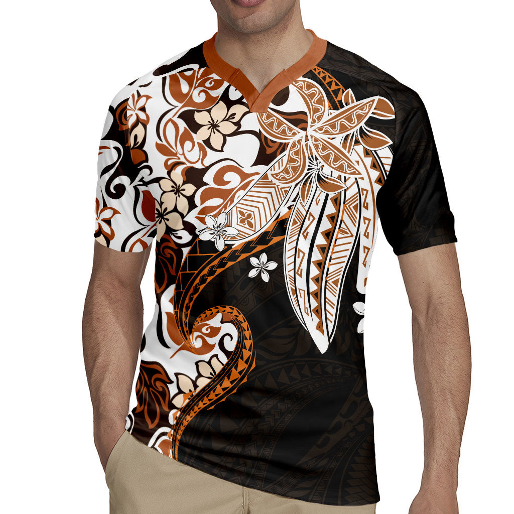 Monstera Plumeria Flowers Orange Rugby Jersey Polynesian Pattern