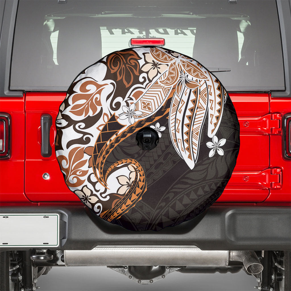 Monstera Plumeria Flowers Orange Spare Tire Cover Polynesian Pattern