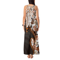 Monstera Plumeria Flowers Orange Tank Maxi Dress Polynesian Pattern