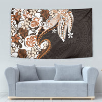 Monstera Plumeria Flowers Orange Tapestry Polynesian Pattern