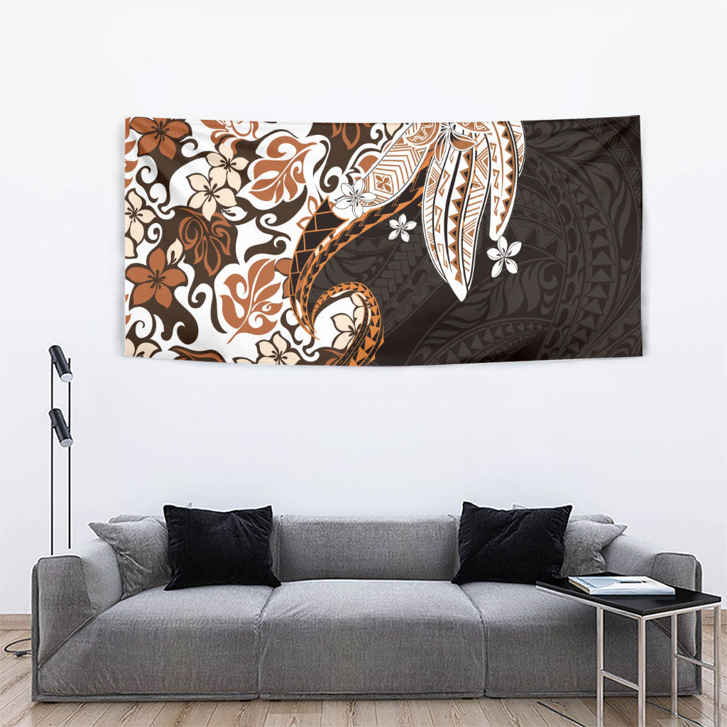 Monstera Plumeria Flowers Orange Tapestry Polynesian Pattern
