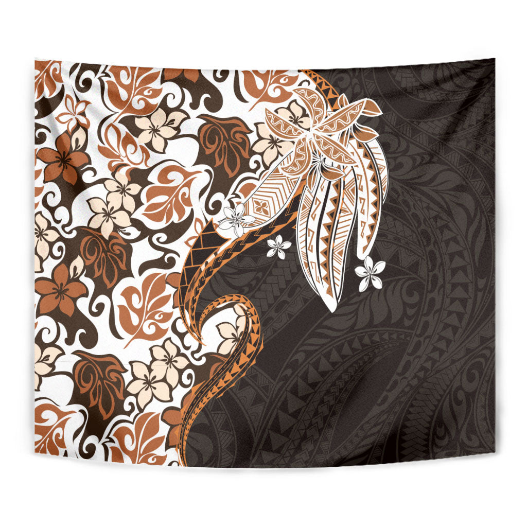 Monstera Plumeria Flowers Orange Tapestry Polynesian Pattern