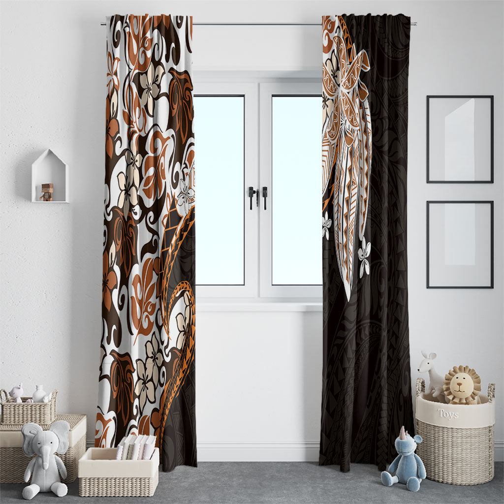 Monstera Plumeria Flowers Orange Window Curtain Polynesian Pattern