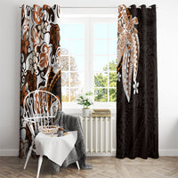 Monstera Plumeria Flowers Orange Window Curtain Polynesian Pattern