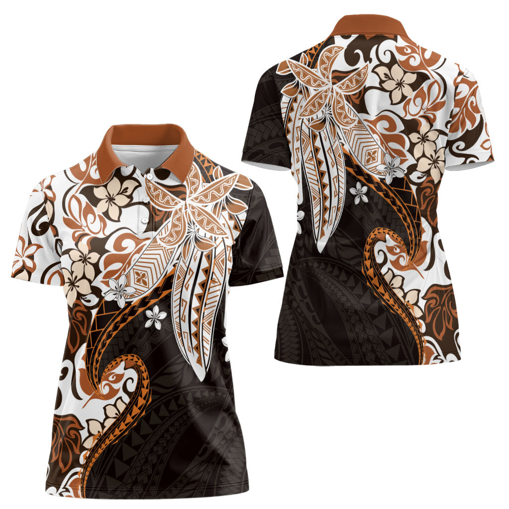 Monstera Plumeria Flowers Orange Women Polo Shirt Polynesian Pattern