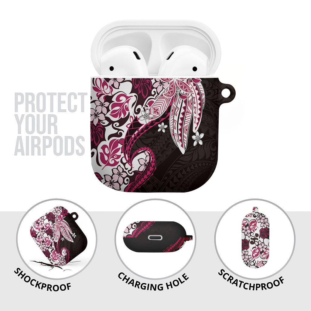 Monstera Plumeria Flowers Pink AirPods Case Polynesian Pattern