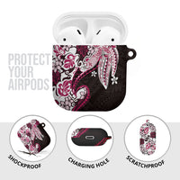 Monstera Plumeria Flowers Pink AirPods Case Polynesian Pattern