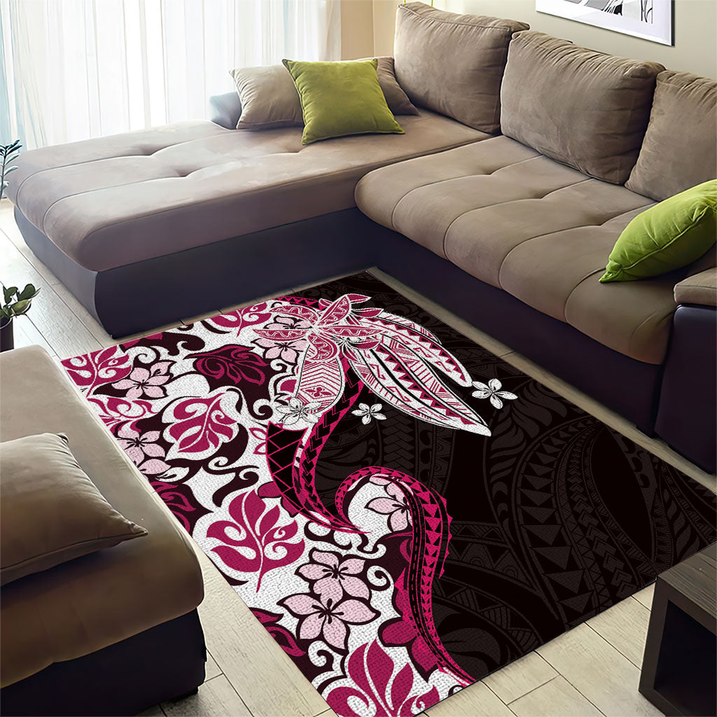 Monstera Plumeria Flowers Pink Area Rug Polynesian Pattern