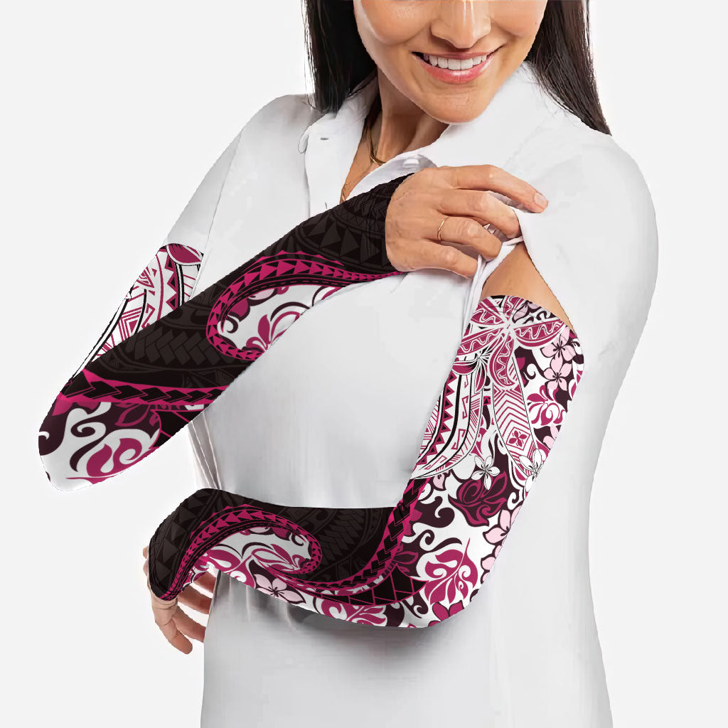 Monstera Plumeria Flowers Pink Arm Sleeves Polynesian Pattern